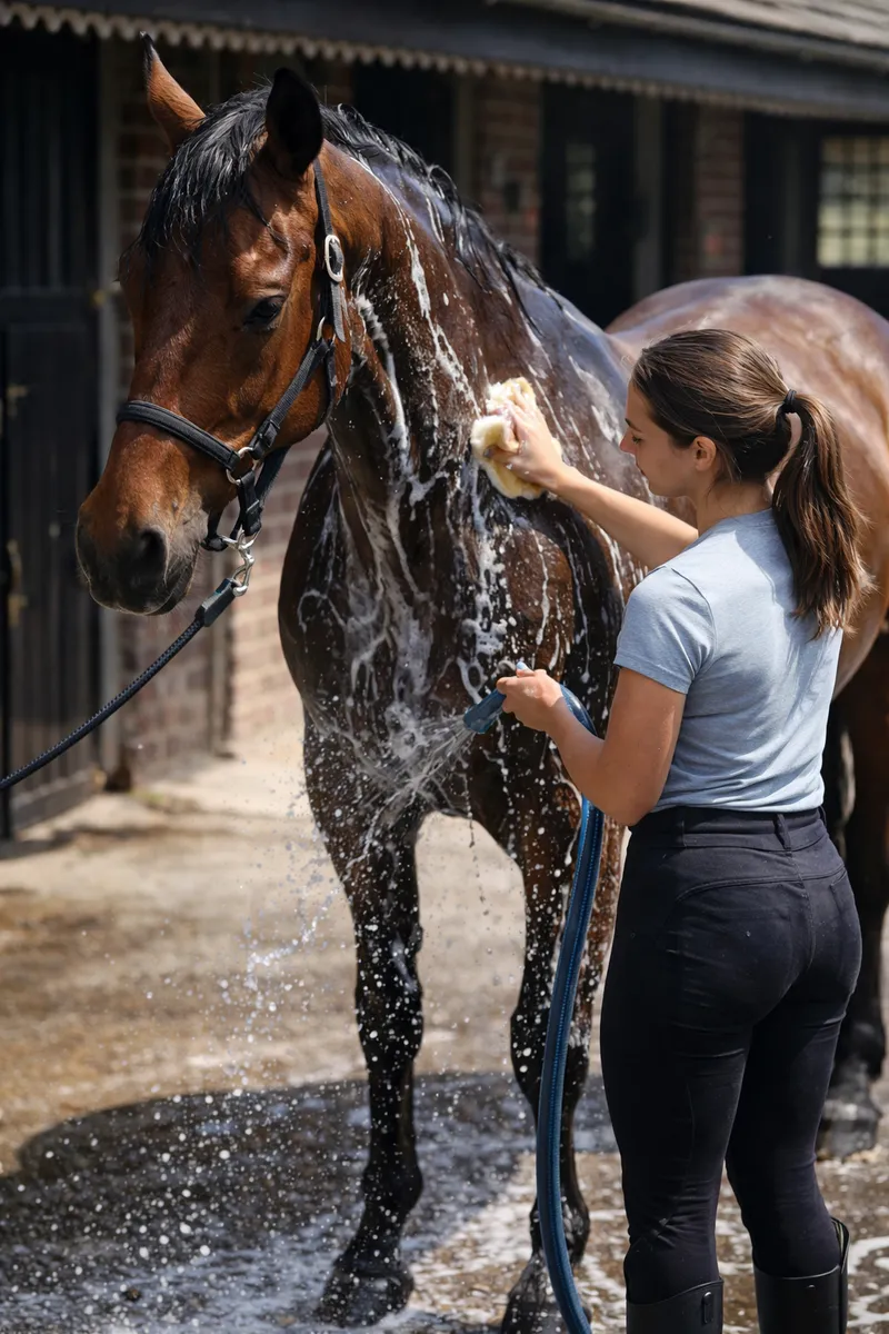 Horse being washed after training